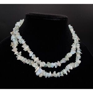 Long Natural Aquamarine Chip Bead Necklace